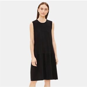 Eileen Fisher Tencel Jersey Drop Waist Sleeveless Black Dress Size L
